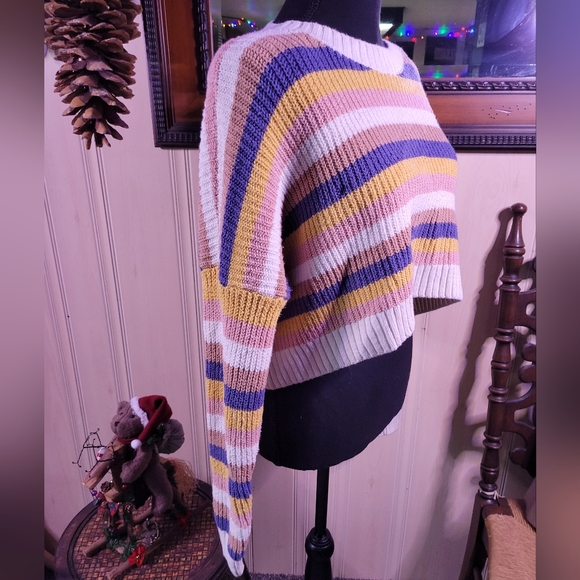 Hollister womens xs cropped slouchy sweater striped-multi colored - Picture 2 of 9